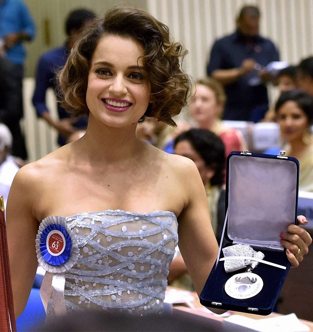 Actress Kangana Ranaut after receiving the Best Actress award at the 63rd National Film Awards 2015 function in New Delhi on Tuesday. PTI Photo by Shahbaz Khan (PTI5_3_2016_000292B)