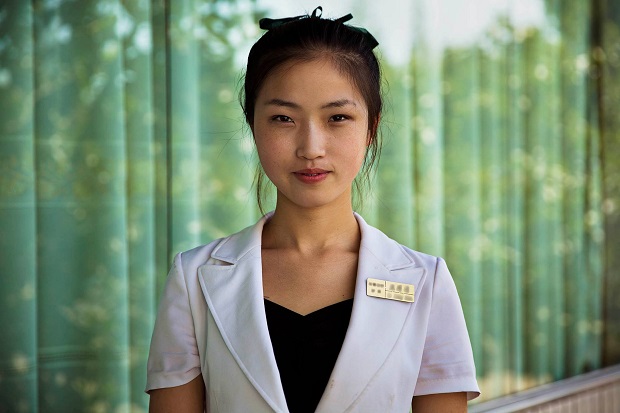 Waitress in Pyongyang, North Korea.