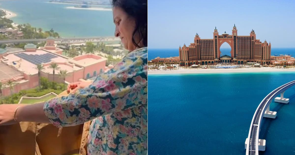 Indian mom drying clothes on Dubai’s Palm Atlantis