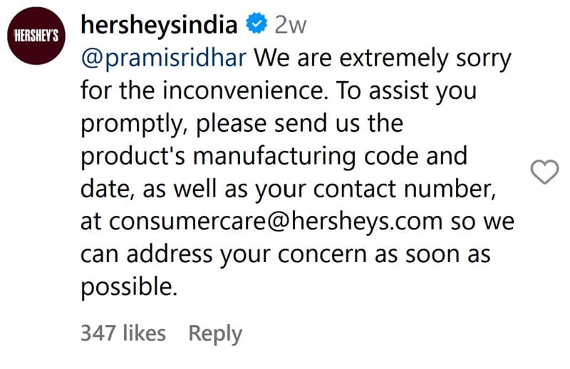 dead mouse in Hershey syrup, company reply